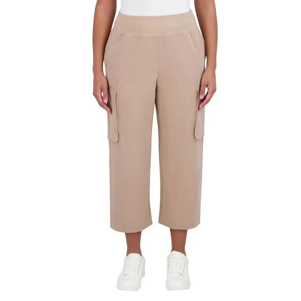 NEW Sage Collective Women's S Cropped Textured Pants Beige 25" Inseam G1387